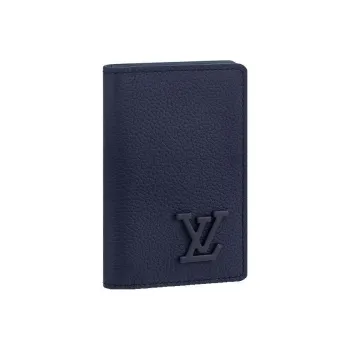 LOUIS VUITTON Pocket Organizer Cow Leather Wallet Men's Marine Blue
