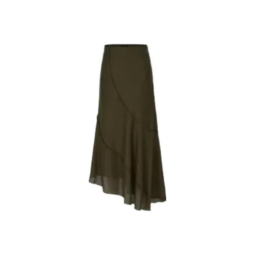 URBAN REVIVO Casual Long Skirts Women's Green Brown