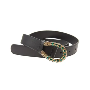 GUCCI Emerald Crystal Dionysus Buckle Leather Belt 1'W