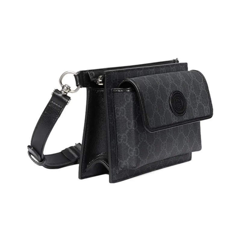 GUCCI Canvas With Leather Sling Bag, One Shoulder, Crossbody, Fanny Pack Regular Men's Black-1