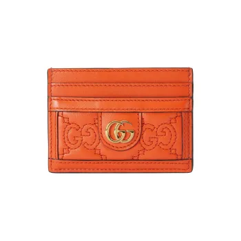 GUCCI GG Matelassé Leather Clutch Card Holder Small Size Women's Orange