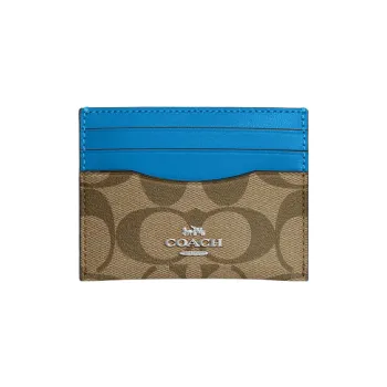 COACH Card Case Canvas With Leather Card Holder Card Holder Women's Brown & Blue