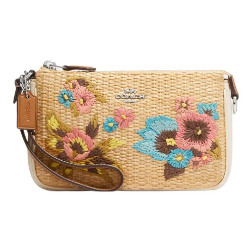 COACH Nolita Straw Woven With Smooth Leather Shoulder Bag Handbag Shoulder Bag Women's Beige Yellow