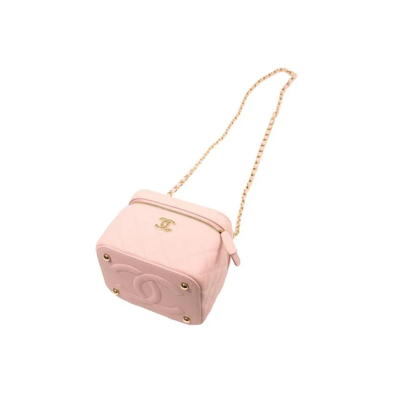 CHANEL 22SS Grain Embossed Cow Leather Box Bag, Makeup Bag, Handbag, Shoulder Bag, Crossbody Bag Trumpets Women's Pink-2