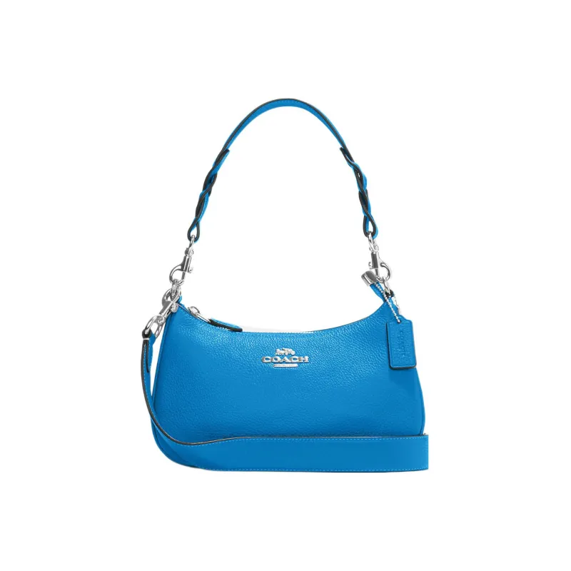 COACH Teri Coated Canvas With Pebbled Leather Portable Crossbody Bag, Shoulder Bag Women's Blue-0