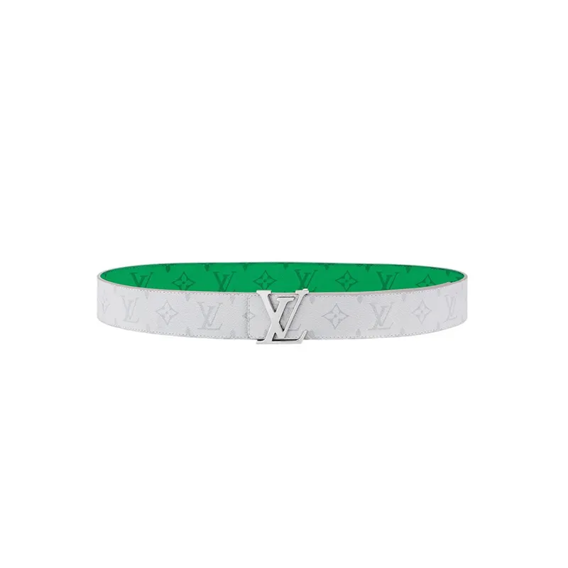 LOUIS VUITTON Double-Sided Belt Logo Plate Buckle Leather Belts Men's White/Green-0