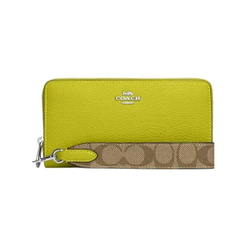 COACH Zip Around Coated Canvas With Leather Coin Pocket Clutch Wallet Trumpets Women's Lemon