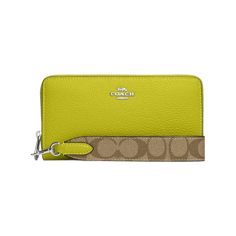 COACH Zip Around Coated Canvas With Leather Coin Pocket Clutch Wallet Trumpets Women's Lemon-0