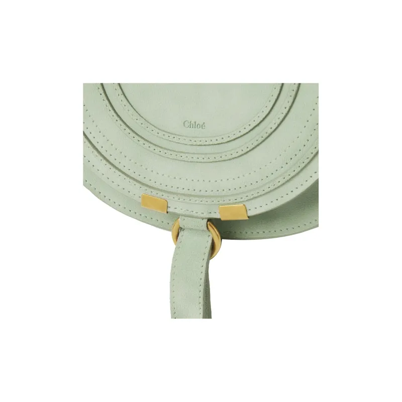 Chloe Marcie Suede Calfskin Saddle Bag Shoulder Bag Crossbody Bag Small Size Women's Green-3