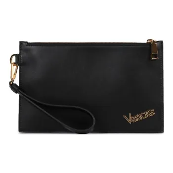 VERSACE Leather Wrist Bag Clutch Regular Men's Black