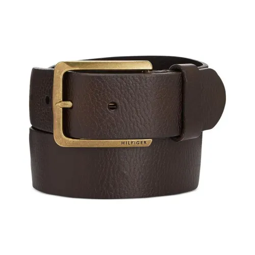 Tommy Hilfiger Solid Color Business Square Pin Buckle Leather Belts Men's Coffee