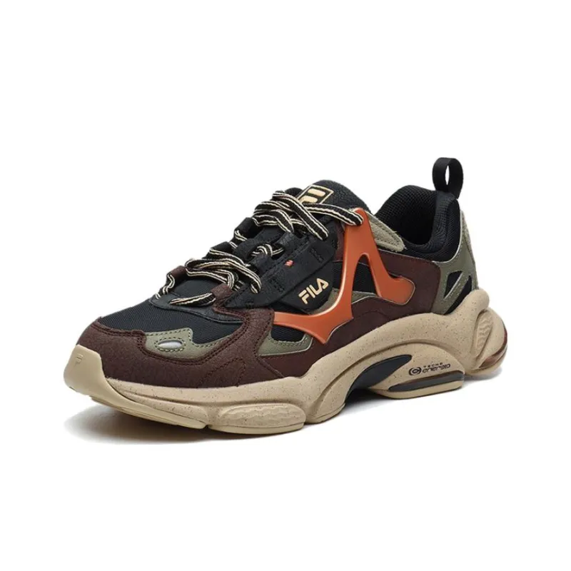 FILA Fusion Cushioning Anti Slip And Wear Resistant Low Top Casual Running Shoes Men's Black Red-1
