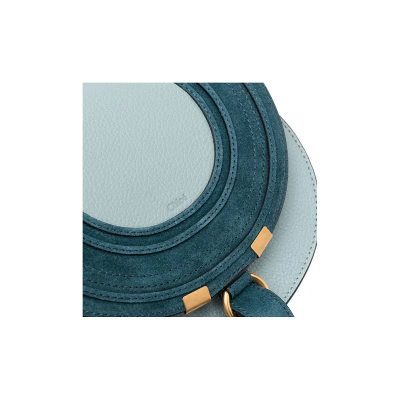 Chloe Marcie Suede Calfskin Saddle Bag Shoulder Bag Crossbody Bag Small Size Women's Light Blue/Indigo-2