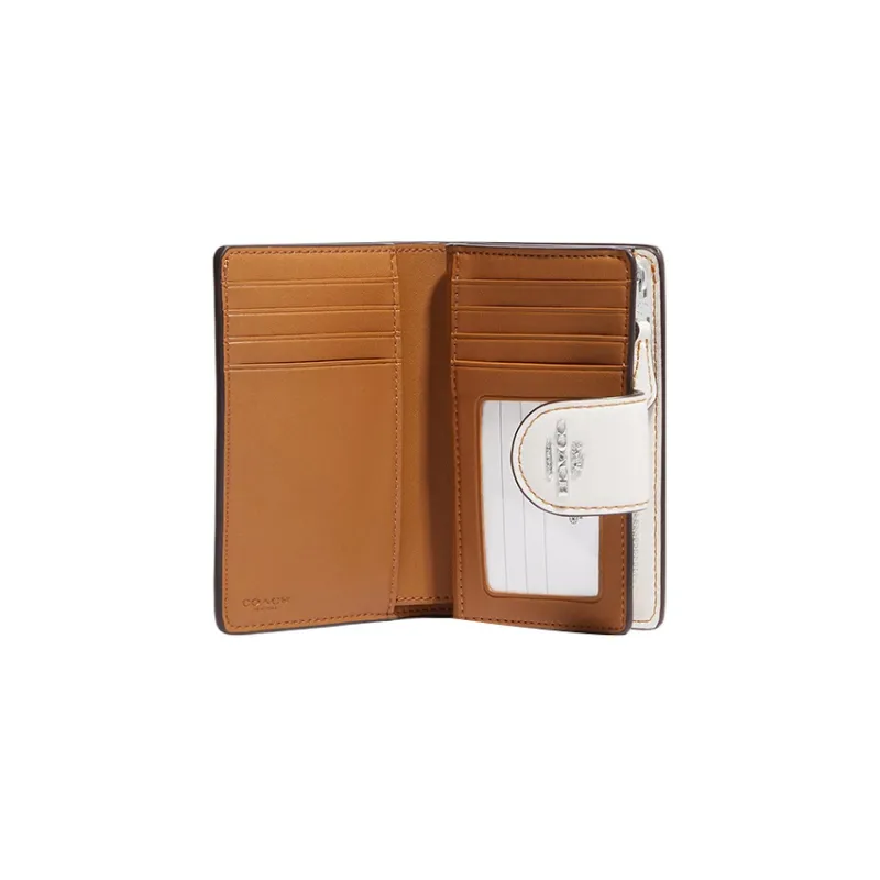 COACH Corner Zip Canvas With Leather Coin Pocket Wallets Women's White-1