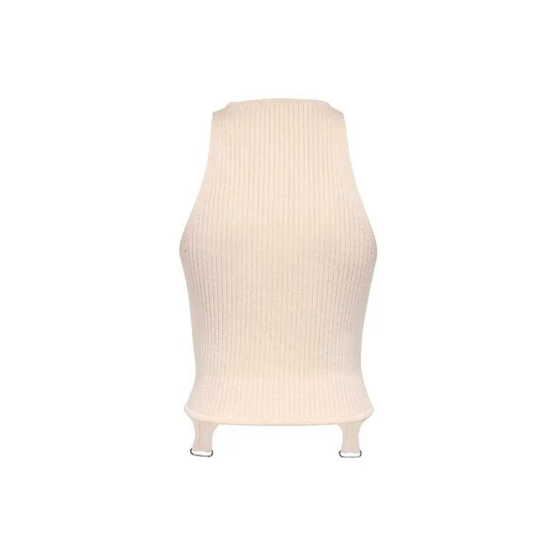 COURREGES Logo embroidered Ribbed Tank Top-1