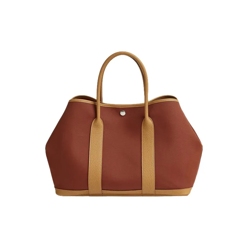 HERMES Garden Officer Canvas With Negonda Cow Leather Garden Bag Handbag Women's Red/Brown-0