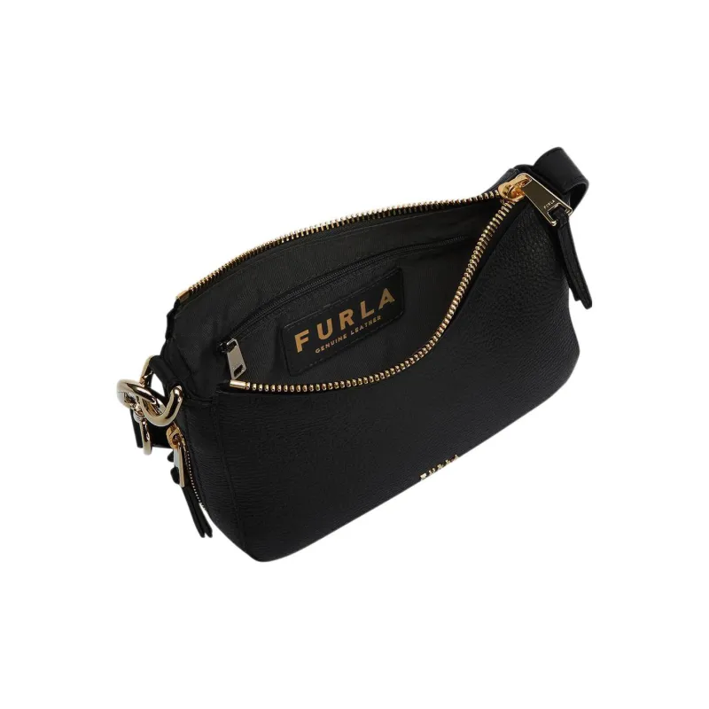 Furla Grained Calfskin Hobo Bag Handbag Shoulder Bag Women's Black-3