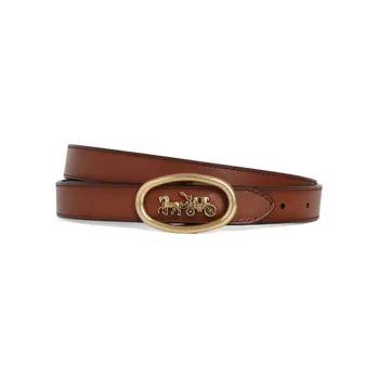 COACH Women's Horse Drawn Pattern Pin Buckle Double Sided Belt Leather Belts Women's Dark Brown Width  2cm