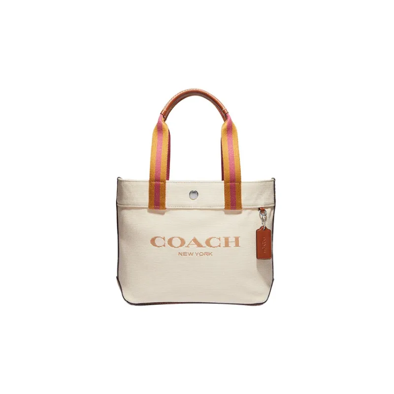 COACH Canvas With Smooth Leather Canvas Bag, Tote Bag, Shopping Bag, Handbag Medium Size Women's Beige Yellow-1