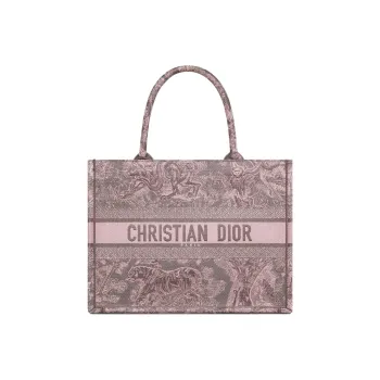 DIOR Embroidery Tote Bag, Shopping Bag, Handbag Medium Size Women's Gray/Pink