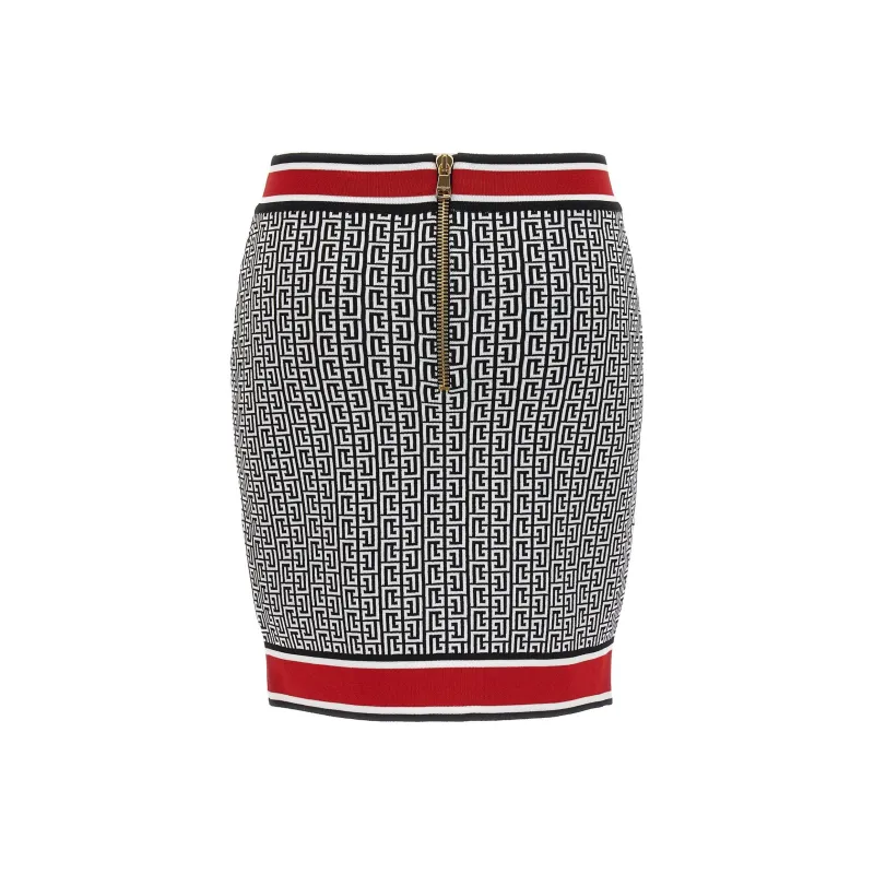 BALMAIN Knit Skirt 'Black/White/Red'-1