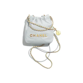 CHANEL 22Bag Calfskin Bucket Bag, Shoulder Bag, Crossbody Bag Mini Women's Light Gray Blue
