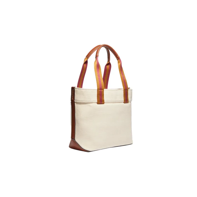 COACH Canvas With Smooth Leather Canvas Bag, Tote Bag, Shopping Bag, Handbag Medium Size Women's Beige Yellow-2
