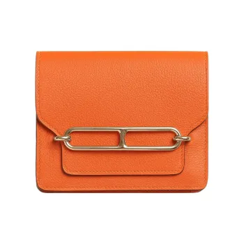 HERMES Roulis Evercolor Calfskin Pig Nose Coin Purse Card Holder Fanny Pack Wallet Women's 9J Feu Flame Orange
