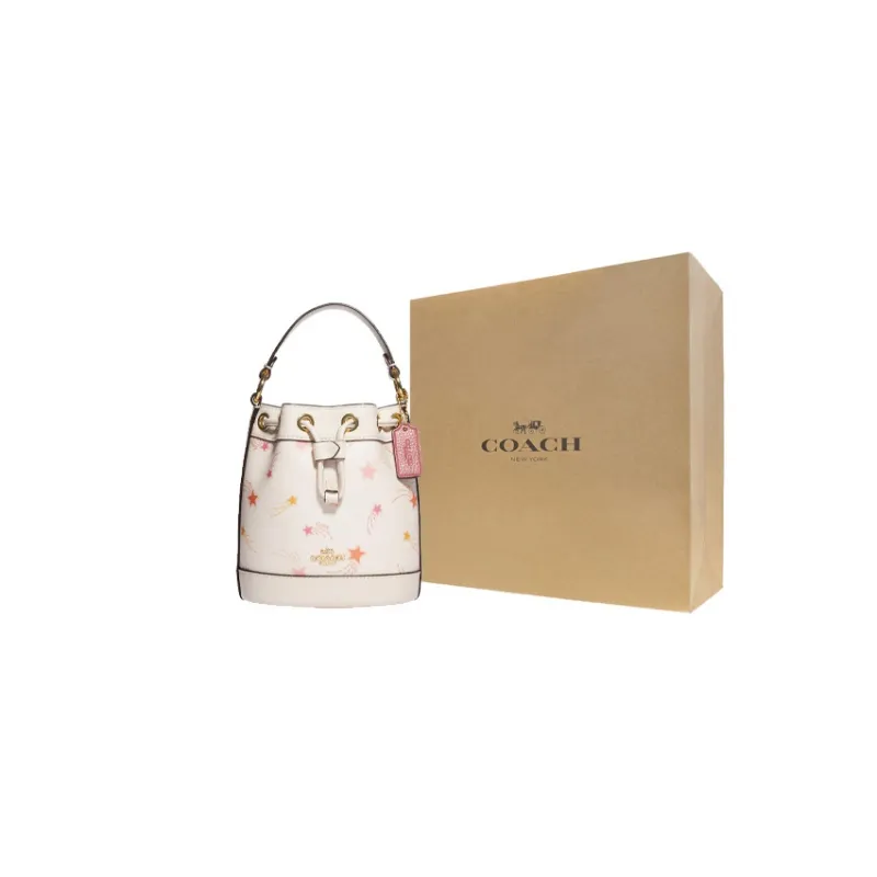 COACH Dempsey Cow Leather Bucket Bag, Handbag, Shoulder Bag, Crossbody Bag Small Size Women's White-6