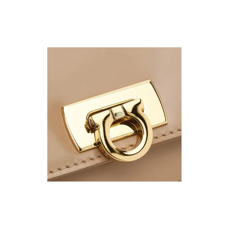 FERRAGAMO GANCINI Smooth Cow Leather Card Holder Women's Light Brown-4