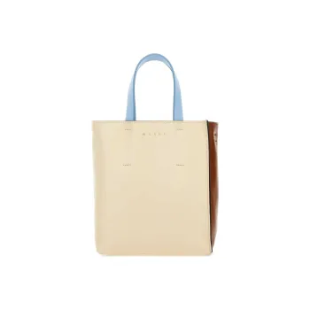 MARNI Museo Calfskin Tote Bag, Shopping Bag, Shoulder Bag, Crossbody Bag, Handbag Mini Women's Beige/Brown/Light Blue