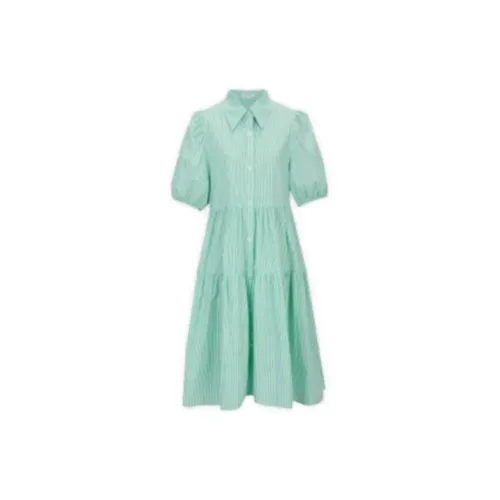 URBAN REVIVO Short-Sleeved Dresses Women's Green Stripes