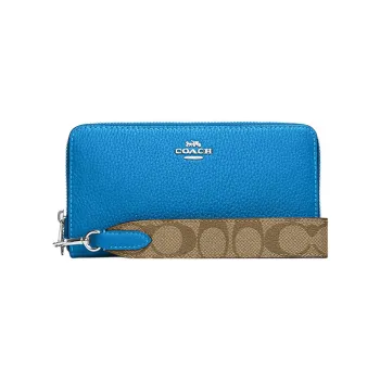 COACH Zip Around Canvas With Leather Coin Pocket Clutch Wallet Trumpets Women's Blue
