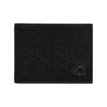 COACH Billfold Wallet Cross Grain Cow Leather Card Holder Wallet Men's Black