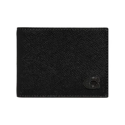 COACH Billfold Wallet Cross Grain Cow Leather Card Holder Wallet Men's Black