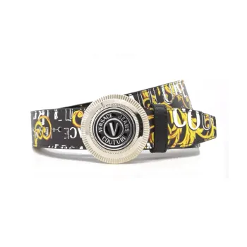 VERSACE Multicolor Print Smooth Buckle Leather Belts Men's Multicolor Width: 3.5cm