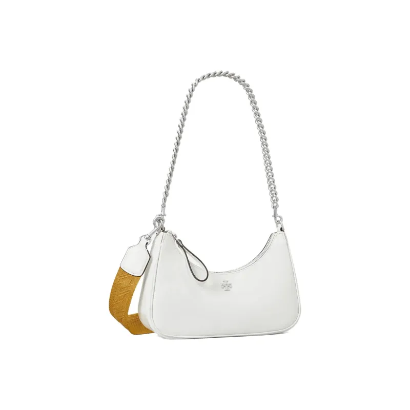 TORY BURCH MERCER Leather Crescent Bag, Shoulder Bag, Handbag Women's White-2