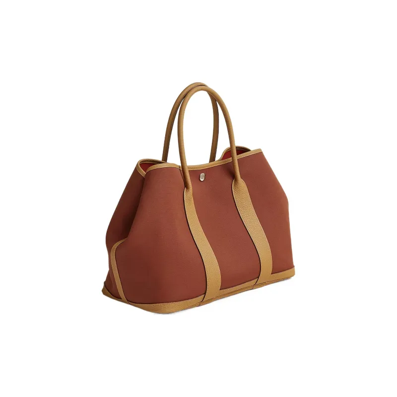 HERMES Garden Officer Canvas With Negonda Cow Leather Garden Bag Handbag Women's Red/Brown-1