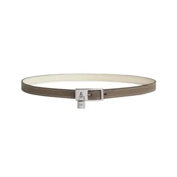 HERMES Pendant Pin Buckle With Lock Silver Leather Double-Sided Leather Belts Women's Brown