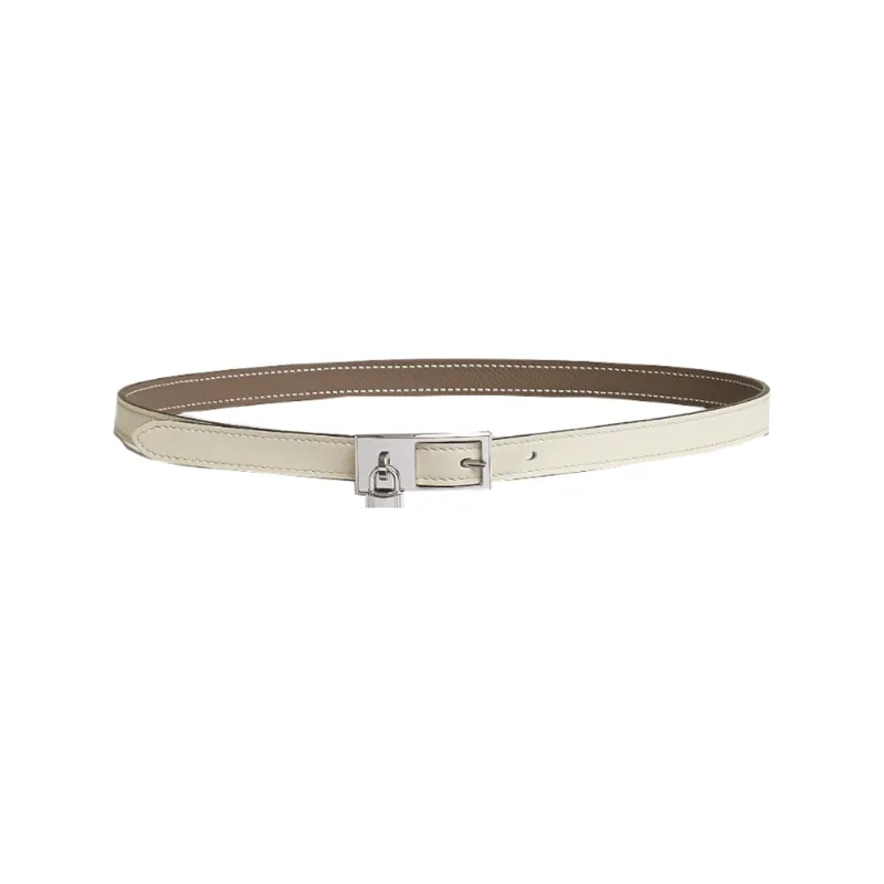 HERMES Double Sided Pendant Pin Buckle With Lock Silver Leather, Double Sided Leather Belts Women's Brown-1