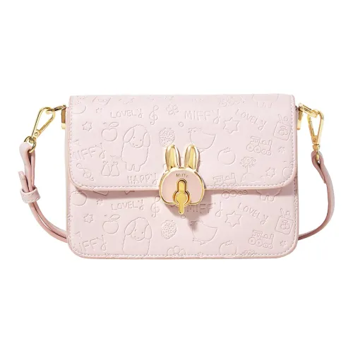 Miffy PU Leather Shoulder Bag Shoulder Bag Small Square Bag Crossbody Bag Regular Women's Ecru/Pink