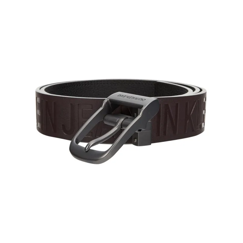 CK/Calvin Klein Letter Pattern Decoration Pin Buckle Leather Belts Men's Brown Width 3.7cm-1