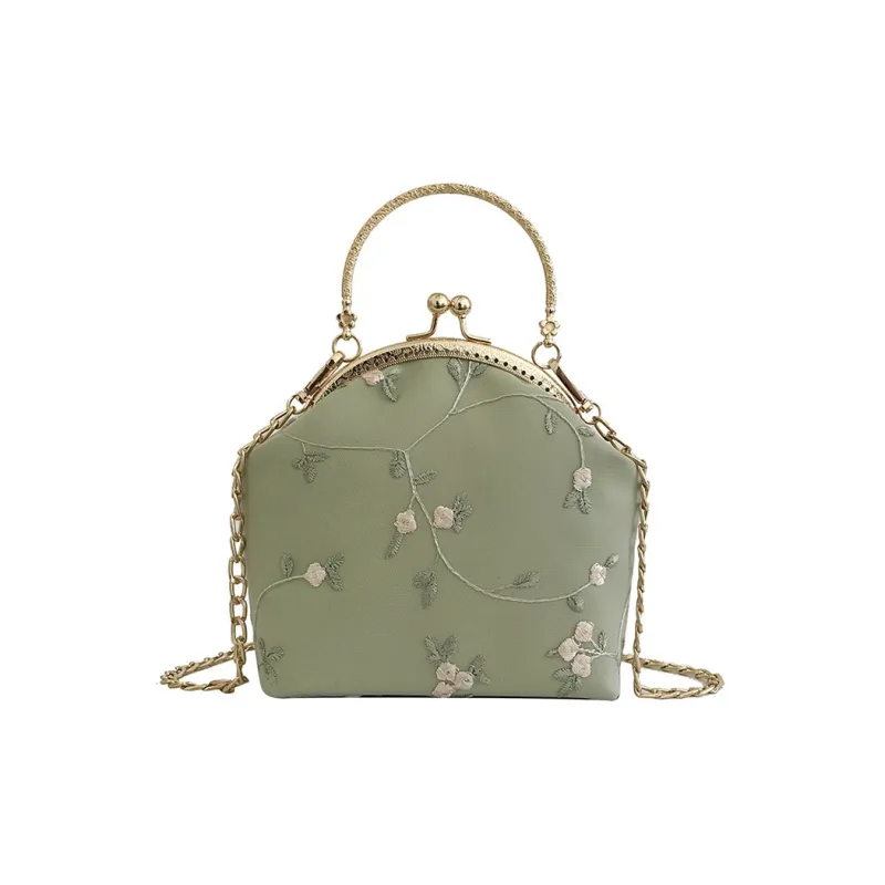 JANE KLAIN Fabric Shoulder Bag, Crossbody Bag, Handbag Small Size Women's White/Green/Pink-1