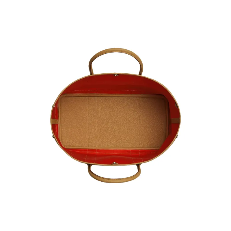 HERMES Garden Officer Canvas With Negonda Cow Leather Garden Bag Handbag Women's Red/Brown-3