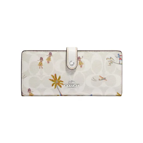 COACH Slim Wallet Canvas With Leather Wallet Small Size Women's White