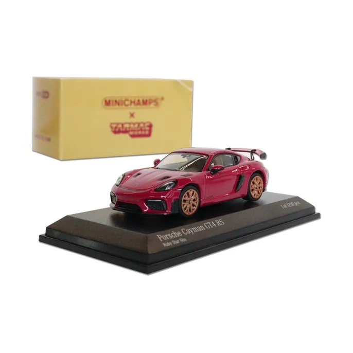 MINICHAMPS 1 64 Tarmac Works Porsche Cayman GT4 RS Rose Red, Alloy Hobby Model Assembled Models-0