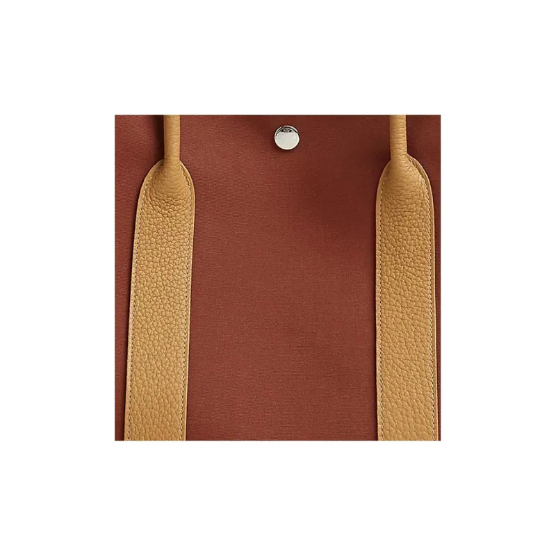 HERMES Garden Officer Canvas With Negonda Cow Leather Garden Bag Handbag Women's Red/Brown-4