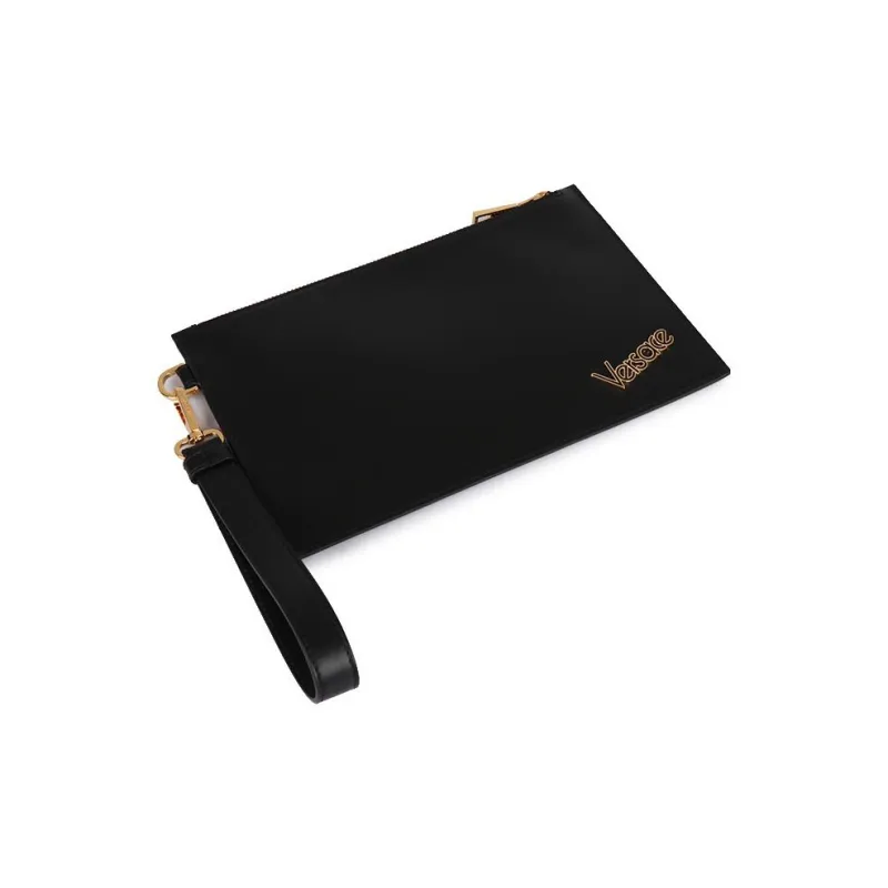 VERSACE Leather Wrist Bag Clutch Regular Men's Black-4