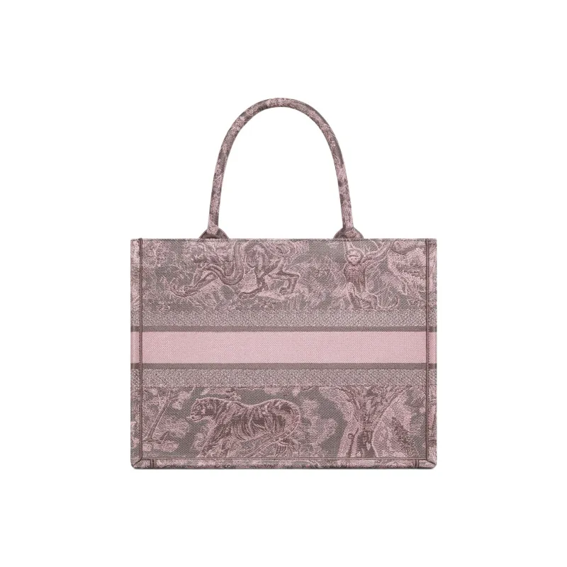 DIOR Embroidery Tote Bag, Shopping Bag, Handbag Medium Size Women's Gray/Pink-2