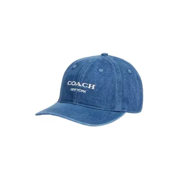 COACH Cotton, Polyester, Cow Leather Baseball Caps Women's Blue